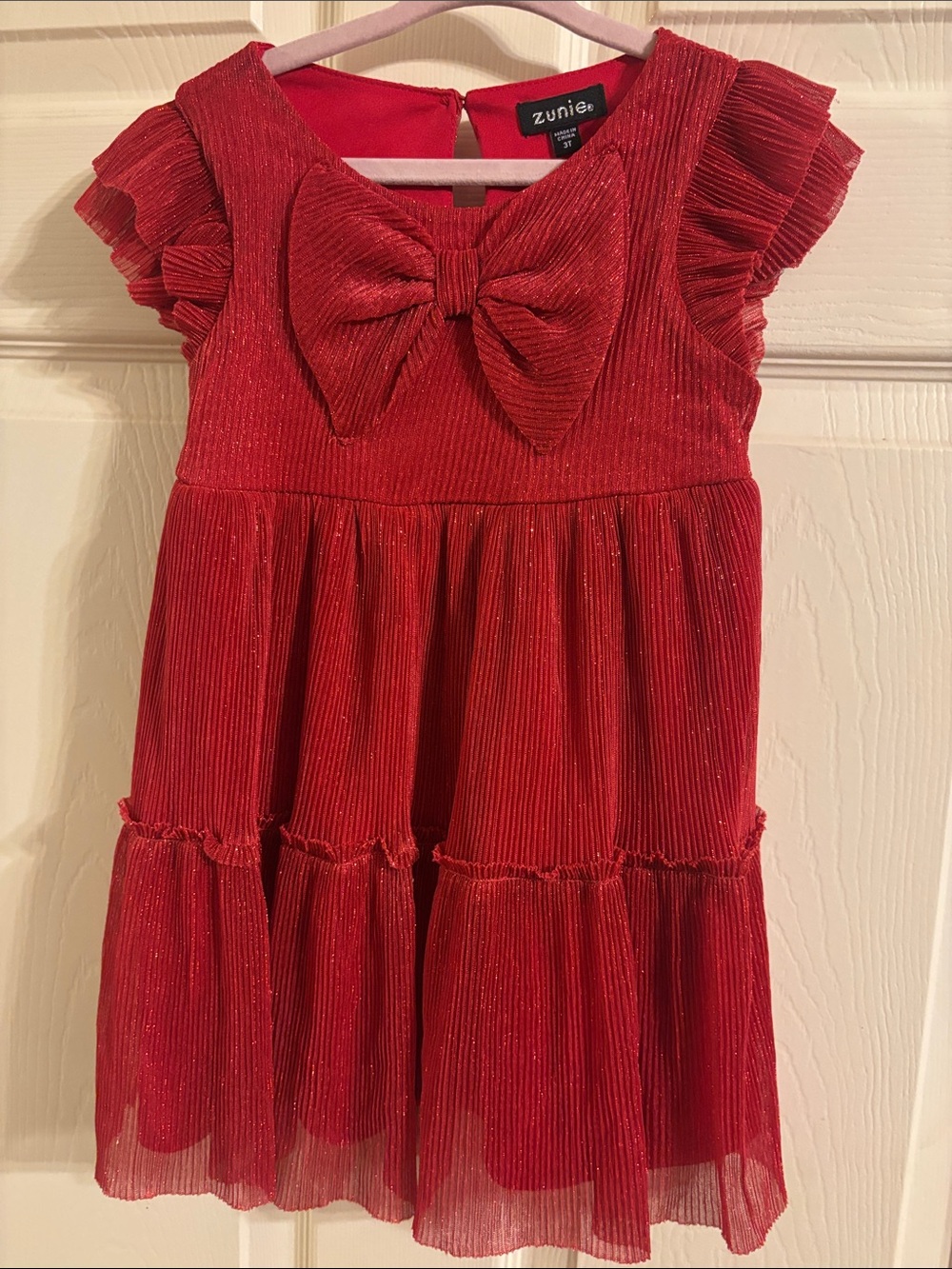 Zunie Red Glitter Bow-Front Holiday Dress